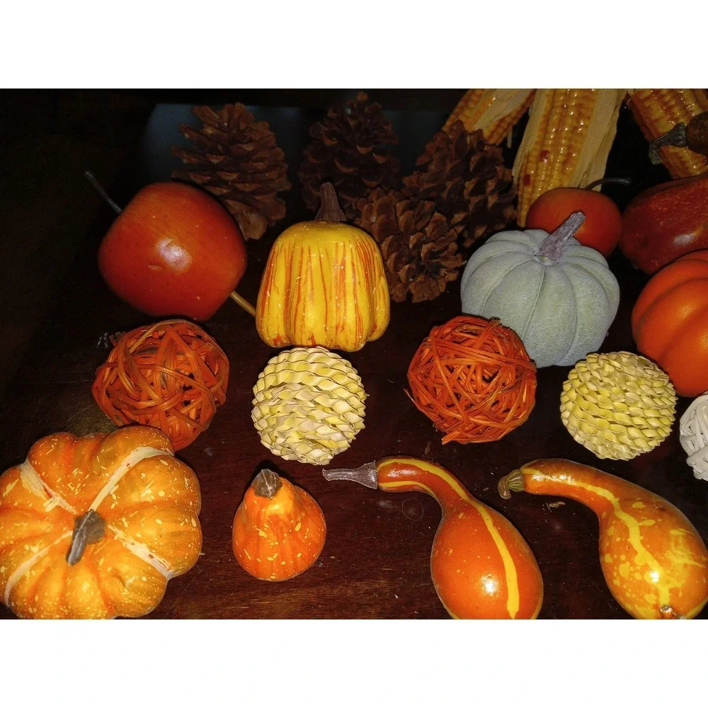 Artificial Fake‎ Pumpkins Fall Decorations Crafts Table Decor Pinecones Corn